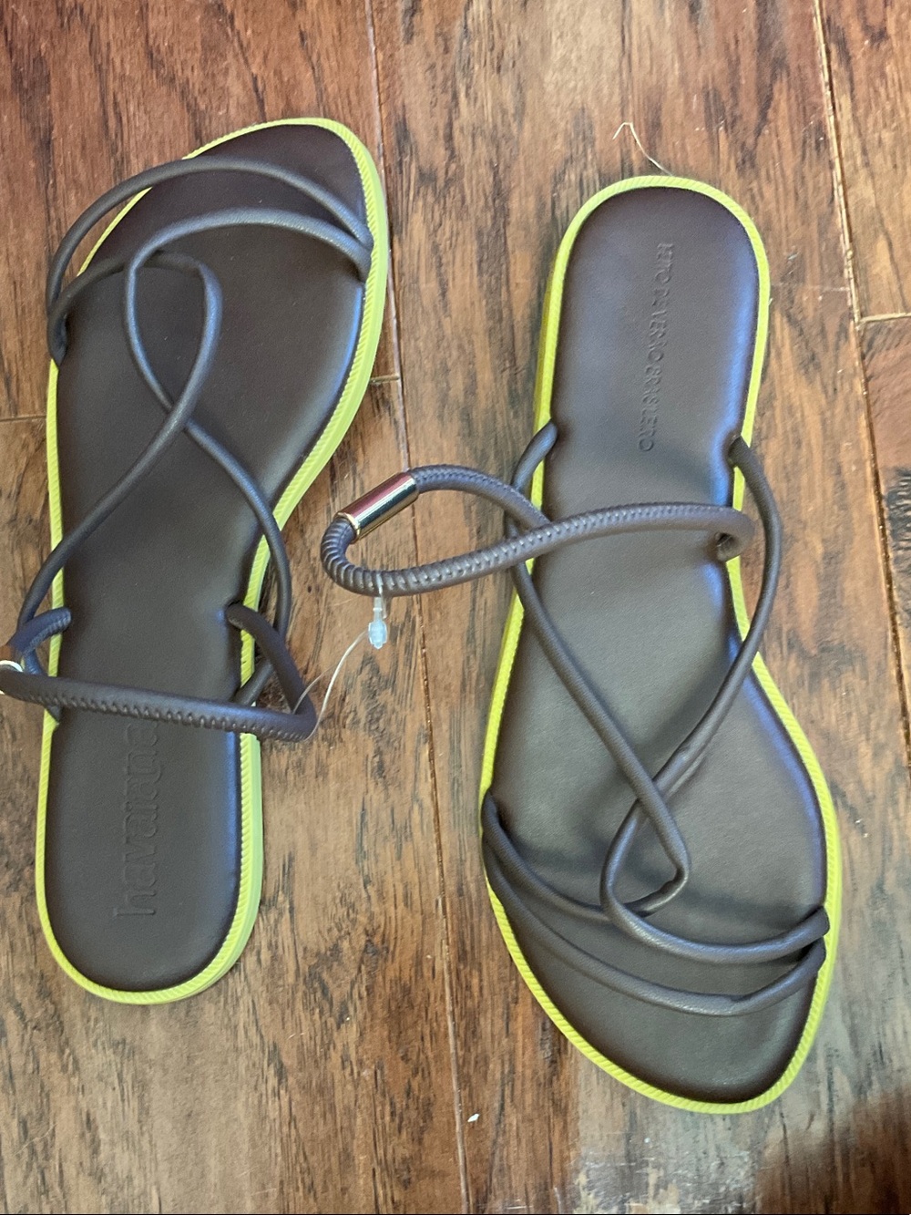 Havaianas Brown Sandals with Lime Trim - Women's Strappy Flats